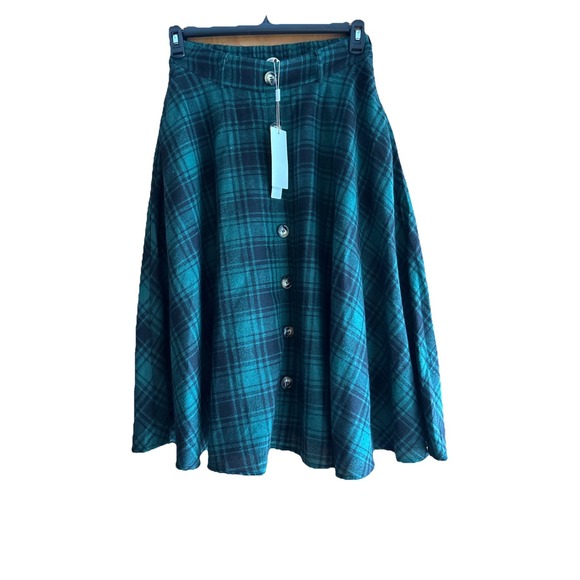 Dresses & Skirts - Belle Pogue Plaid Midi Skirt M Green Black  Academia Preppy Retro‎ Tartan New